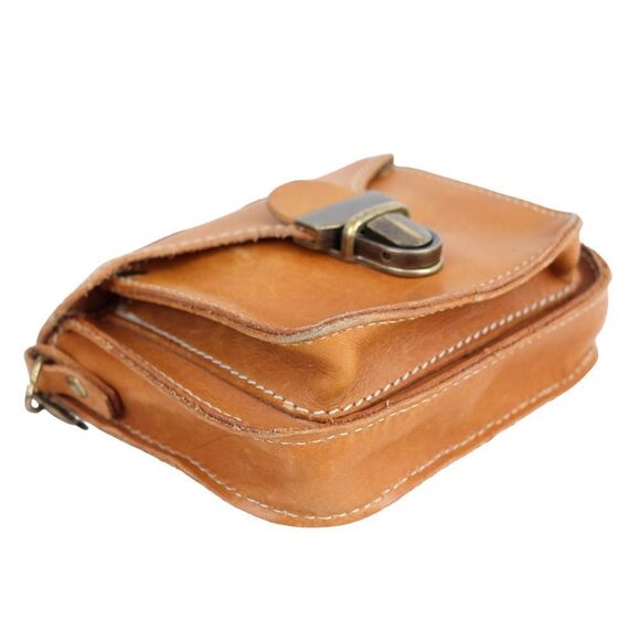 Roots TAN BROWN GENUINE LEATHER CHAIN FLAP X-BODY SHOULDER BAG MINI PURSE CLUTCH - Picture 7 of 15